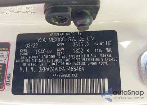 2022 Kia Rio S z USA, uszkodzony, nr VIN 3KPA24AD5NE466464